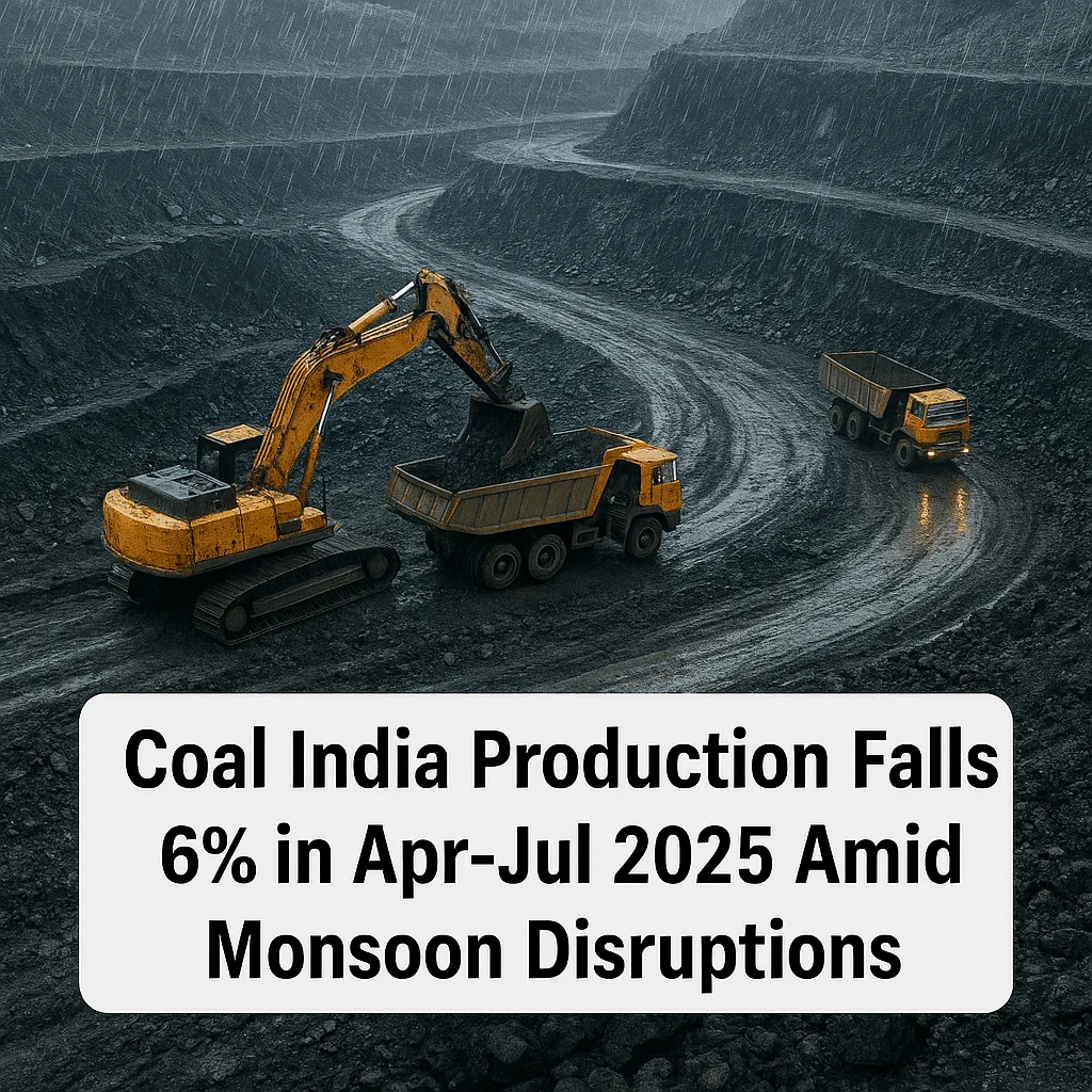 Coal India Production Falls 6% in Apr-Jul 2025 Amid Monsoon Disruptions